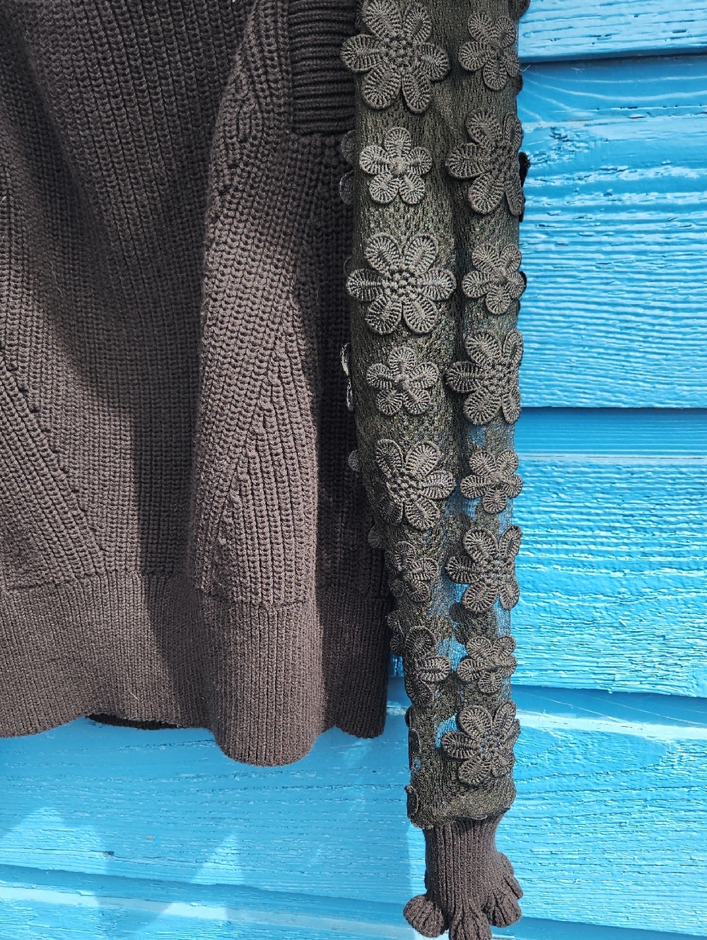 INDUSTRY Black Crewneck Sweater with Floral-Appliqué Sleeves - Picture 3 of 5